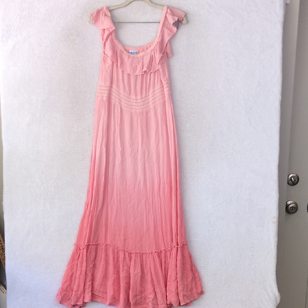 Soaked Women's Smocked Pink Gradient Beach Vacation Dress‎ Size S